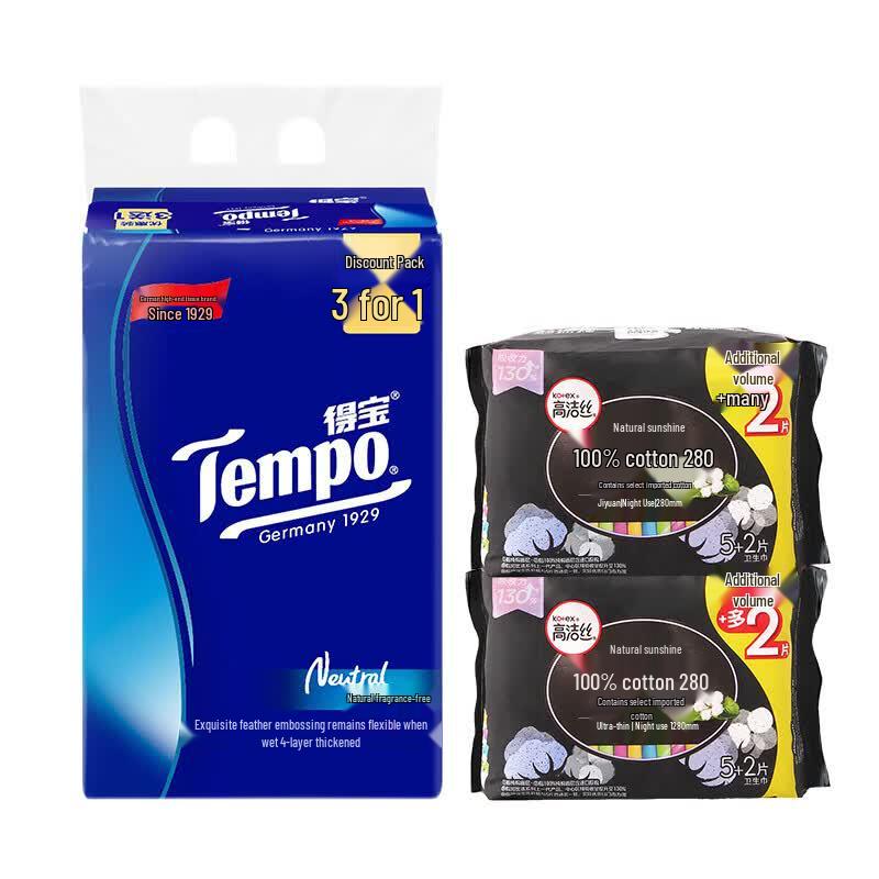 Tempo Facial Tissues & Kotex Pads Combo Pack