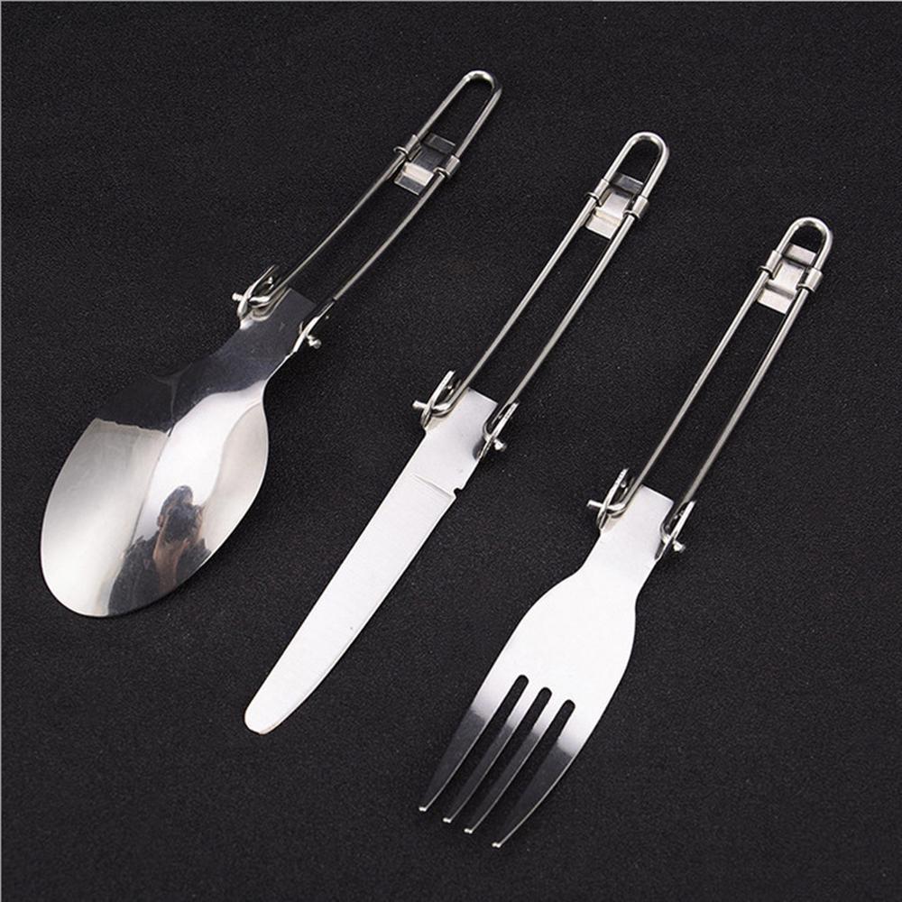 3pcs Stainless Steel Cutlery Set Folding Spoon Fork Cutter Dinnerware for Outdoor Camping Picnic Home Kitchen