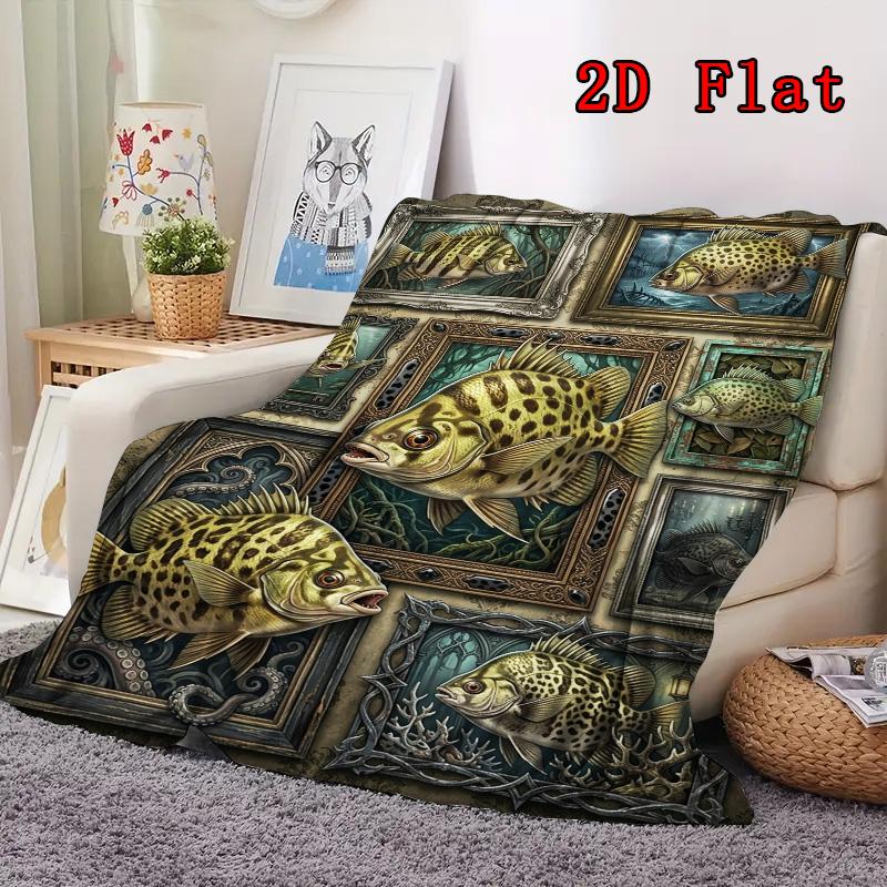 Underwater Fish Collection 2D Flat Pattern Flannel Blanket, High quality All Seasons, Home Decor, Warmth and Comfort, Perfect for Christmas Gifts.