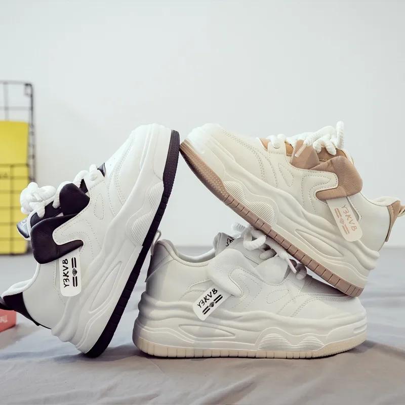 Women's Sneakers New Lace Up Anti Slip Height Increasing Casual Shoes Students Platform Outdoor Skateboard Shoes 2025