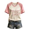 Women's Casual V-Neck Short-Sleeve Letter Print Top