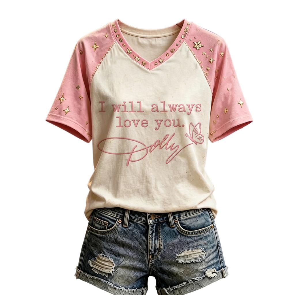 Women's Casual V-Neck Short-Sleeve Letter Print Top