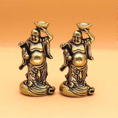 Kupfer Maitreya Buddha Miniaturen Figuren Tasche Messing kleine Statue Ornamente Home Decor Handwerk für Wohnzimmer Schreibtisch Dekoration