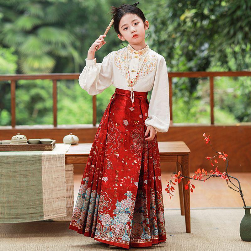 2026 Modern Ma Mian Qun Children's Chinese Hanfu Tang Suit Skirt for Girls - Ancient Style, Spring/Autumn Collection