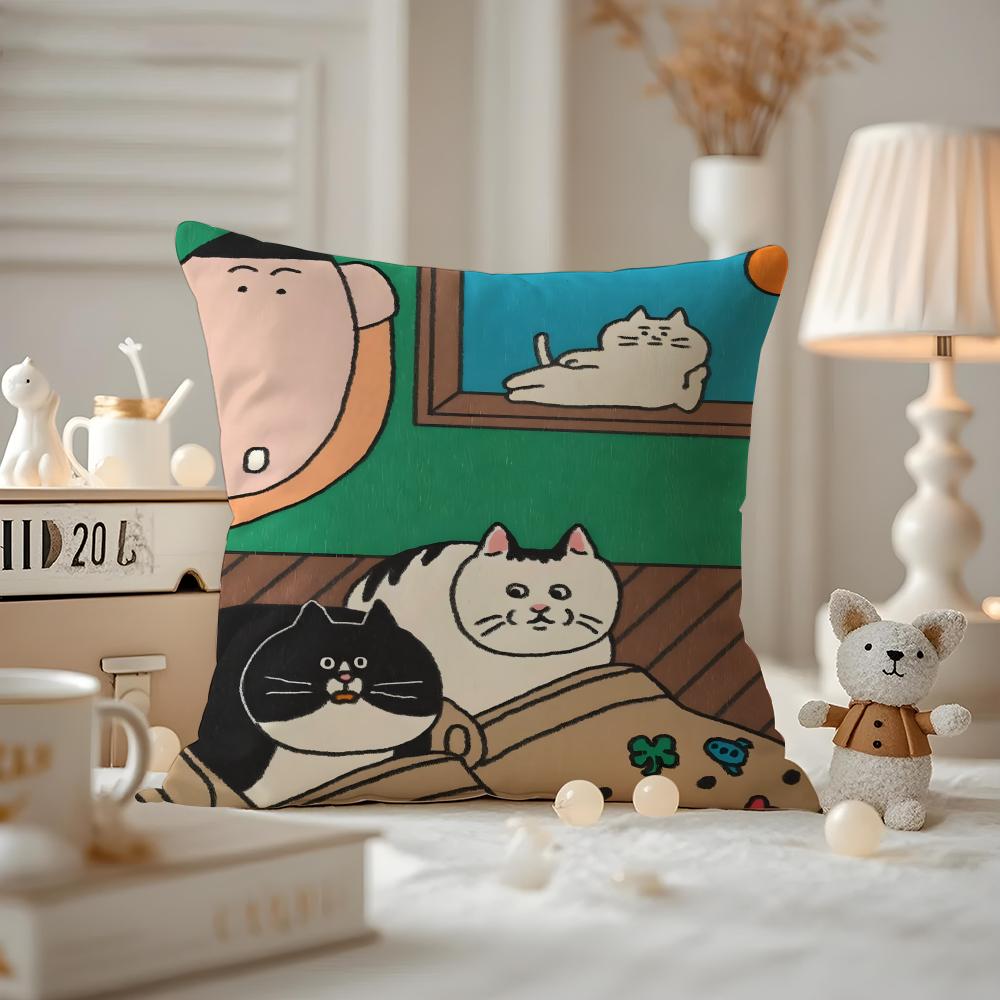 Cat Daily Life Illustrations Cushion Cover Pattern Printed Pillowcase For Living Room Sofa Cushion Cover & Bedroom Decor