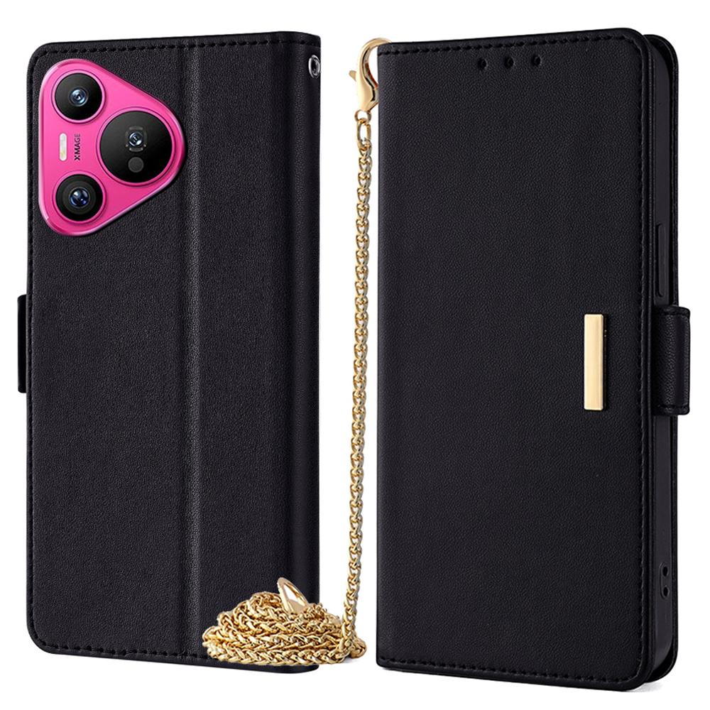 For Huawei Pura 70 Case PU Leather Wallet Stand Phone Cover with Crossbody Shoulder Strap