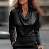 Womens Elegant Satin Cowl Neck Long Sleeve Blouse