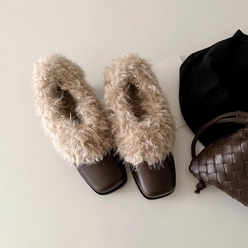 Schuhe mit eckiger Spitze, Ein Paar warme Retro-Fleece-Schuhe, Baumwollschuhe und klobige Einzelschuhe