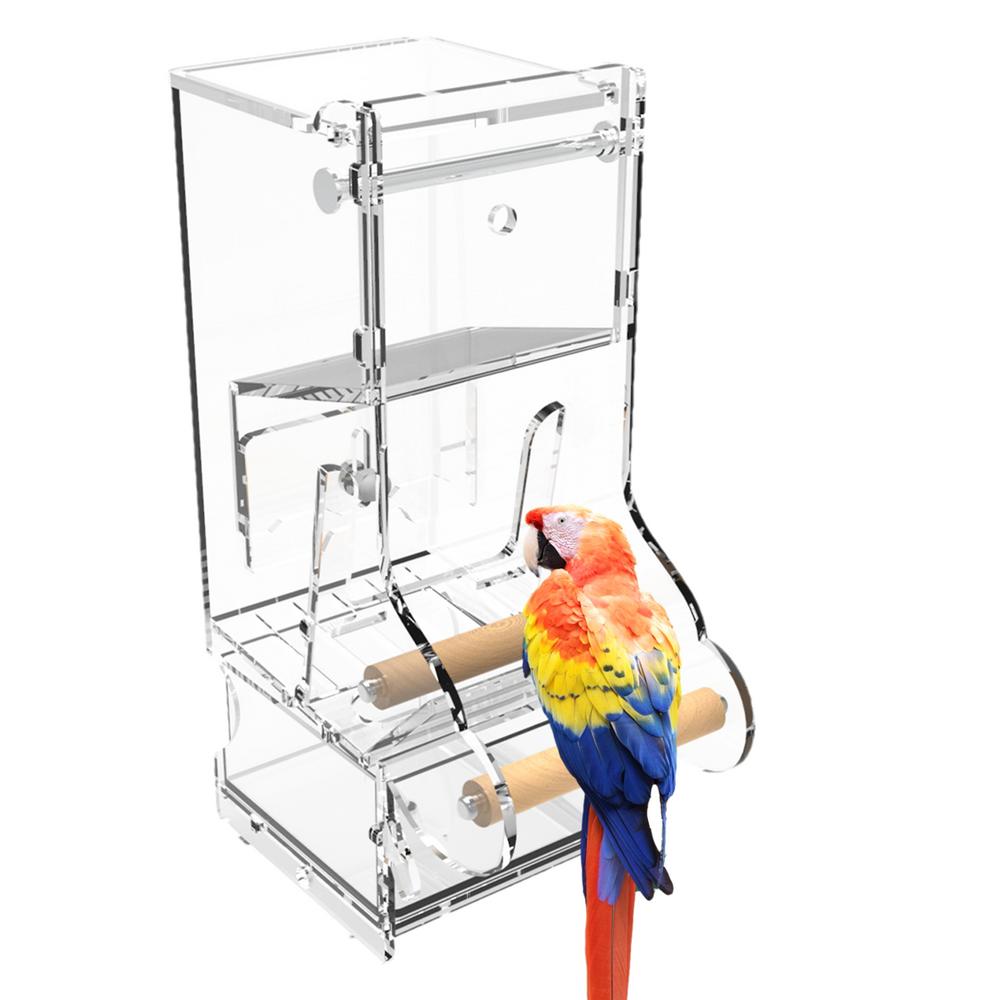 No Mess Bird Cage Feeder Clear Automatic Acrylic Bird Food Container With Perch Cage Accessories Clear Parakeet Food Container