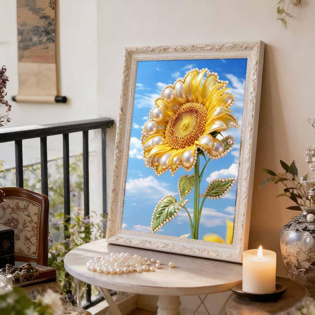 DIY Diamond Art Pearl Painting Kit for Adults, Sunflower Special Shaped Pearl Art Painting Wall for Home Office Decor Handmade Gift