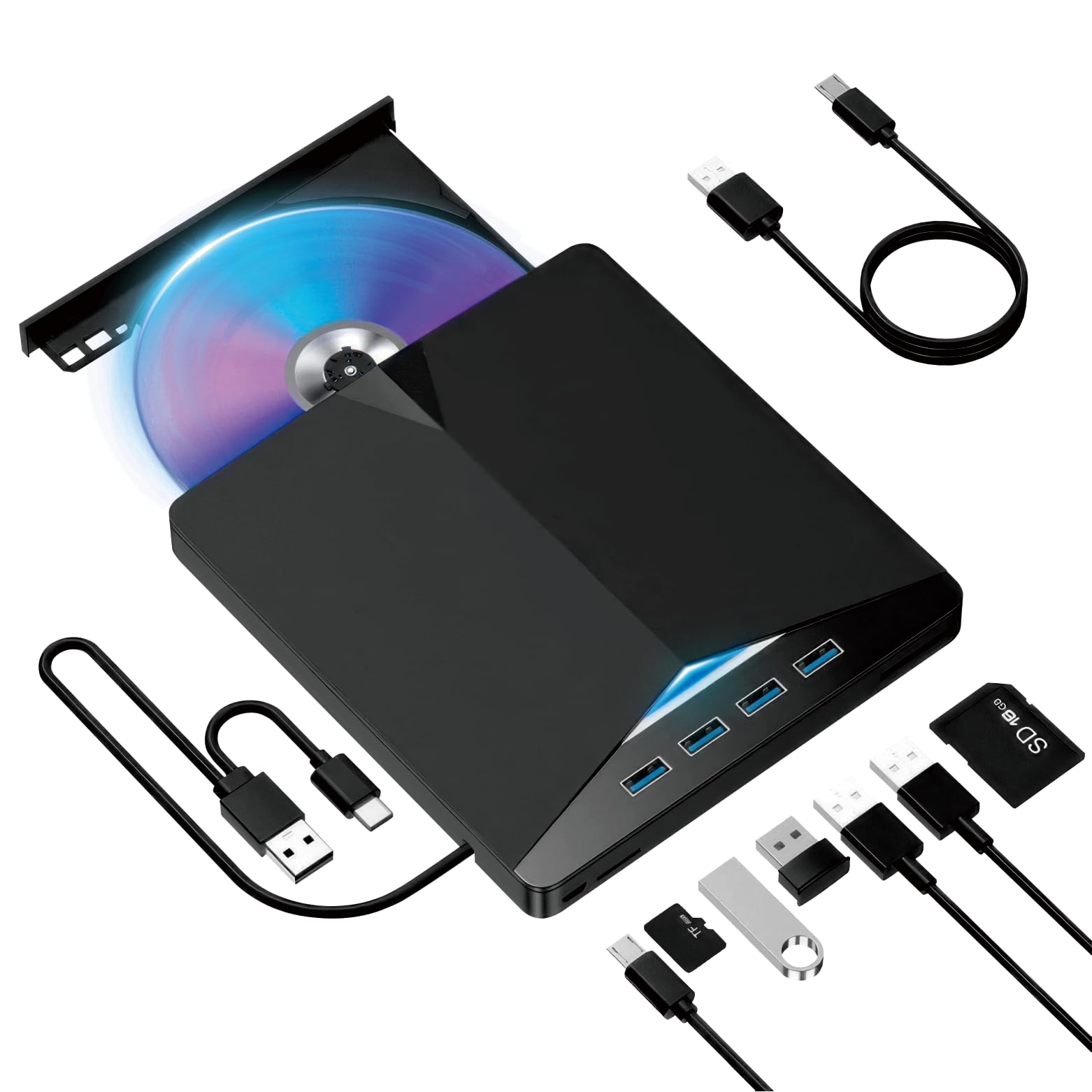 

in CD DVD supports both USB DVD external portable DVD CD supports external hard Windows port [New 2025] player, player, 3.0/Type-C connections, 7-in-1 чорний
