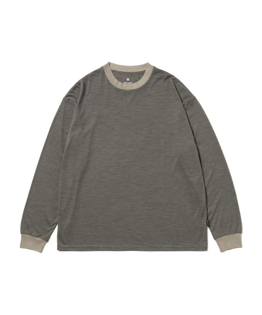 Snow Peak Summer Wool Stripe Long Sleeve and Long Sleeve Size T-Shirt CS-26SU006 (Cut Sew, T-Shirt, Men's/Women's, GREIGE, M)