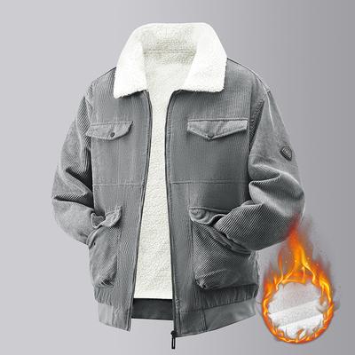 Veste en Velours Côtelé à Revers Hiver Nouveau Style Hommes d'Âge Moyen Plus Velours Épaissi Mouton