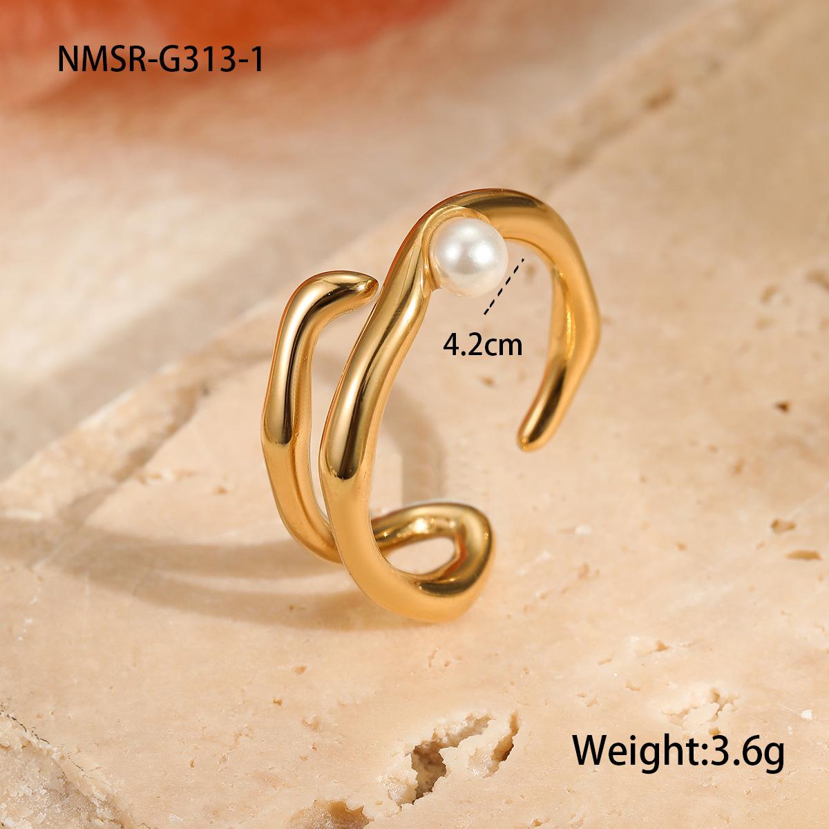 GEMCHIC Women s Irregular Geometric Design Stainless Steel Ring with Faux Pearl