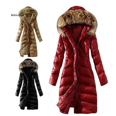 Winter Damenmode Slim High Imitation Waschbär Pelzkragen Daunenmantel mit Kapuze Lange Baumwolljacke