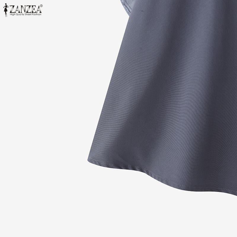 ZANZEA Women Casual Round Neck Loose Print Splice Half Sleeve Blouse