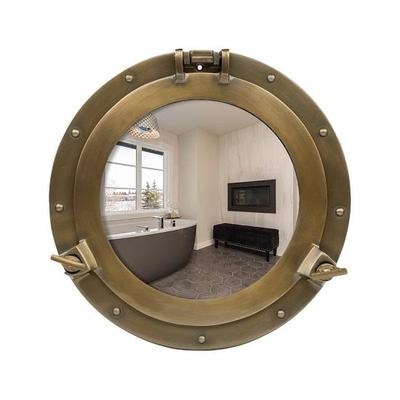Espejo de ojo de buey de barco vintage con acabado de montaje en pared, latón náutico de primera calidad
