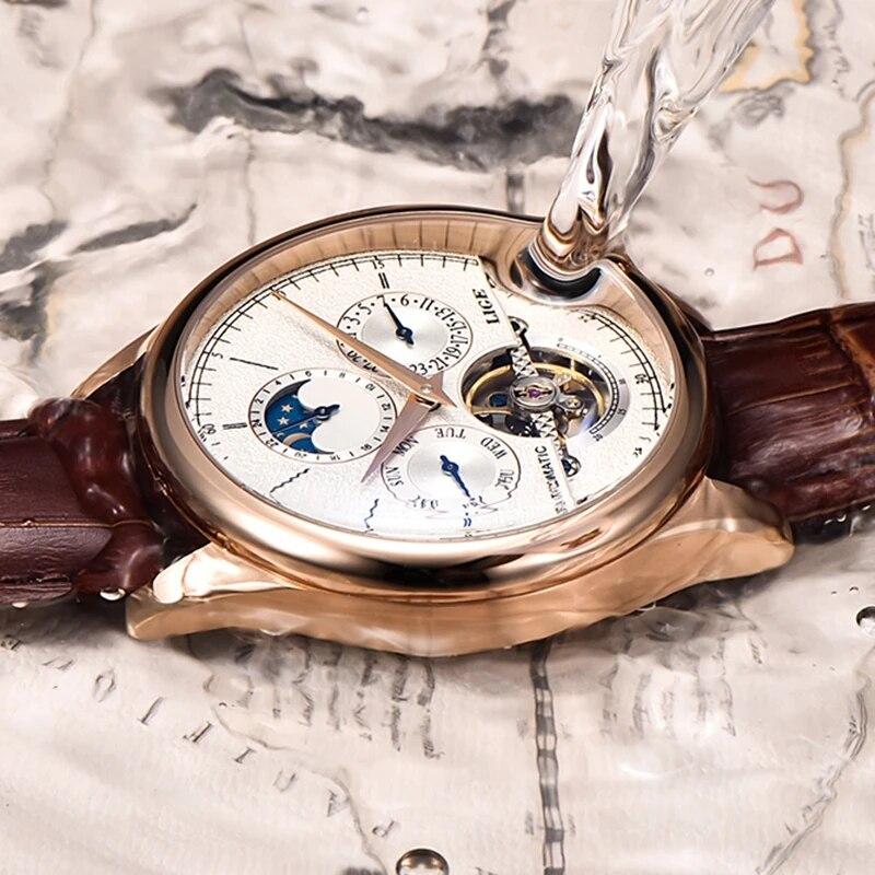 Heren Horloges Automatisch Mechanisch Horloge Tourbillon Klok Echt Leer Waterdicht Horloge Mannen Militaire Polshorloge Man