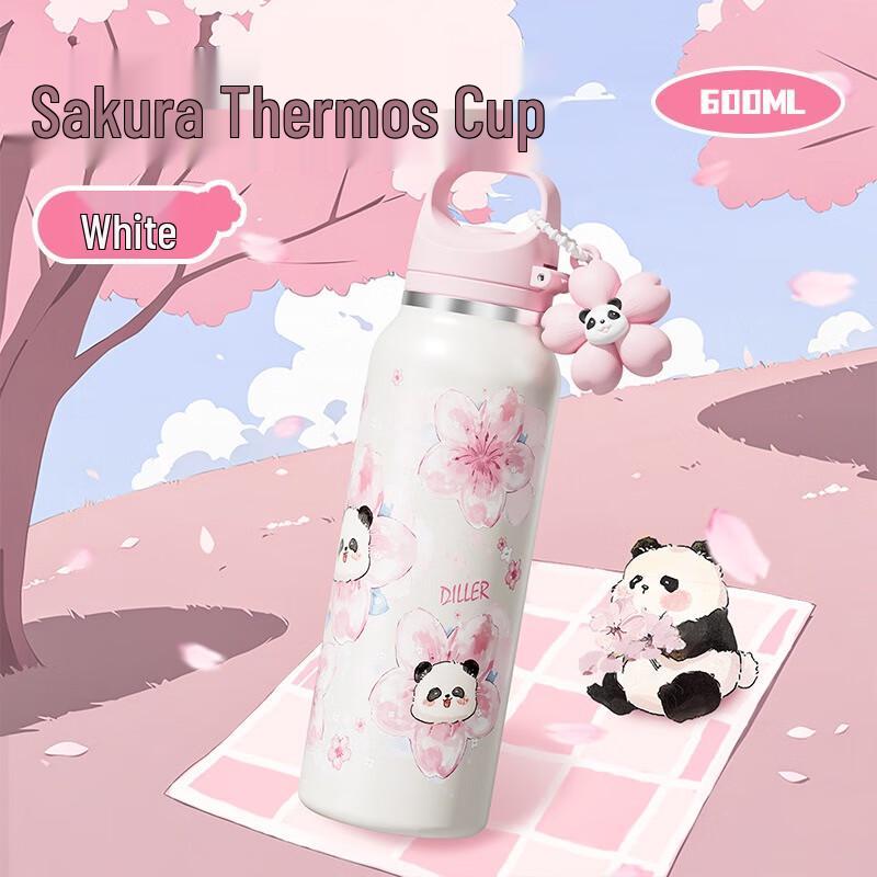 Diller Cherry Blossom 600ml 316SS Insulated Bottle with Panda Charm