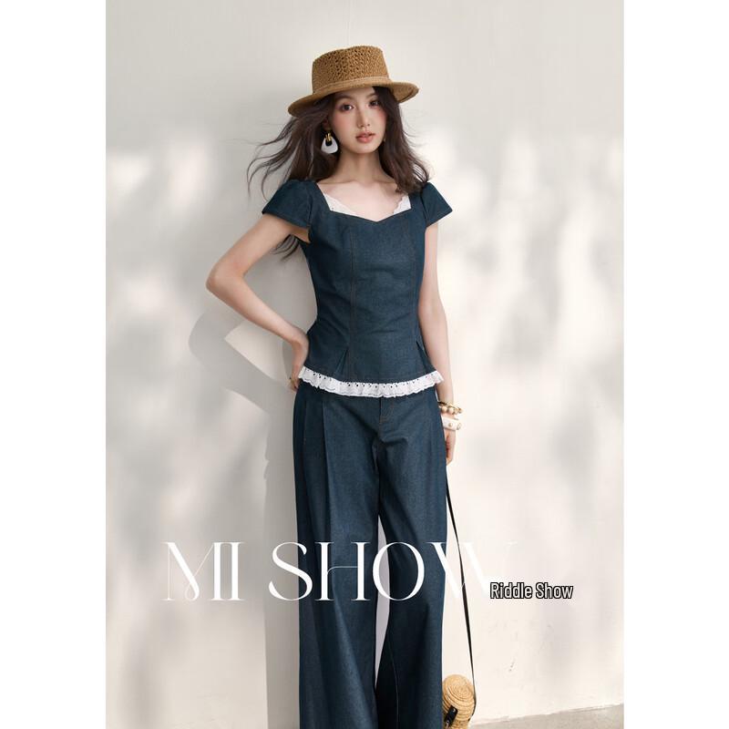 Women s Retro Denim-Look Two-Piece Set M