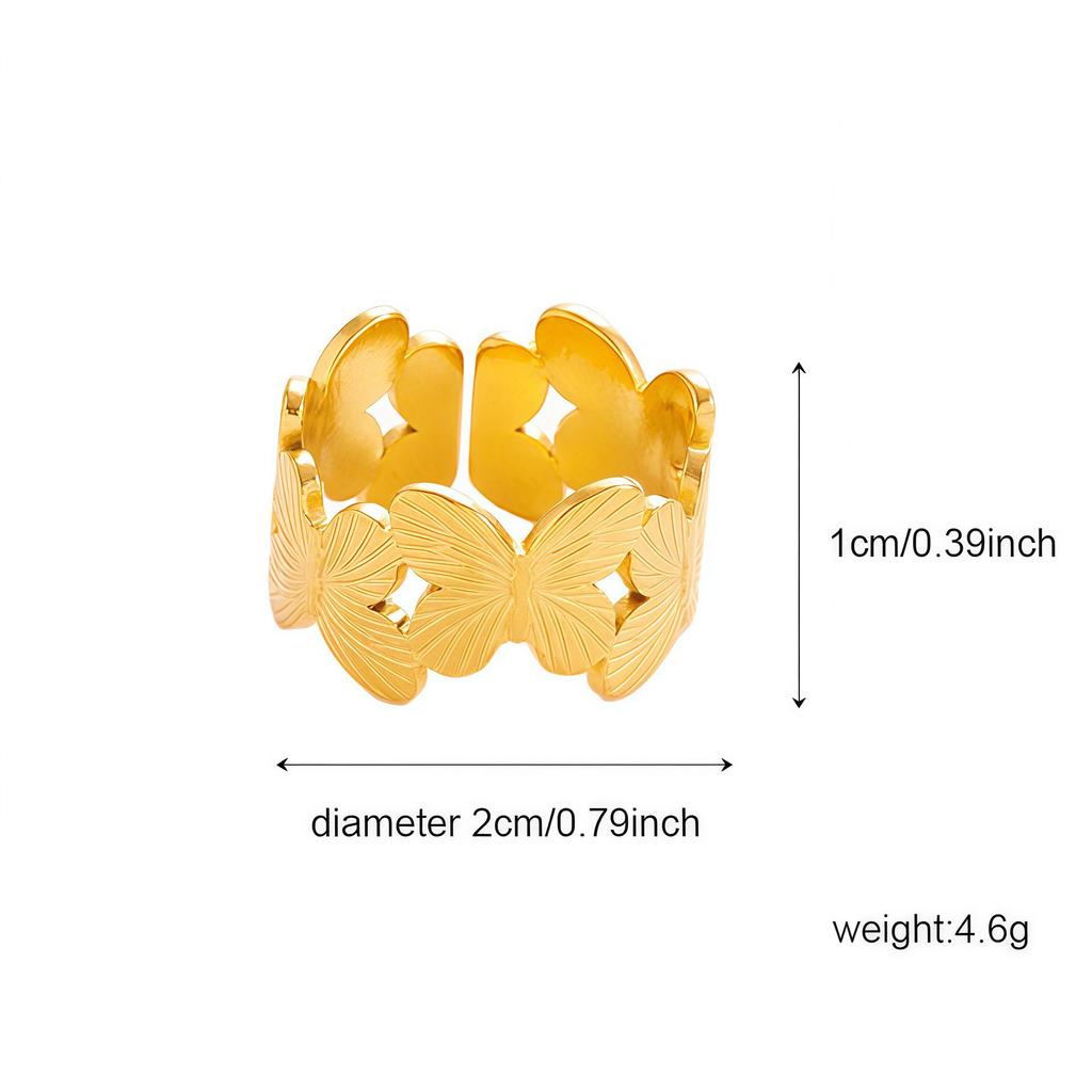 Elegant 18K Gold-Plated Geometric Stainless Steel Ring with Natural Stone, Adjustable for Women
