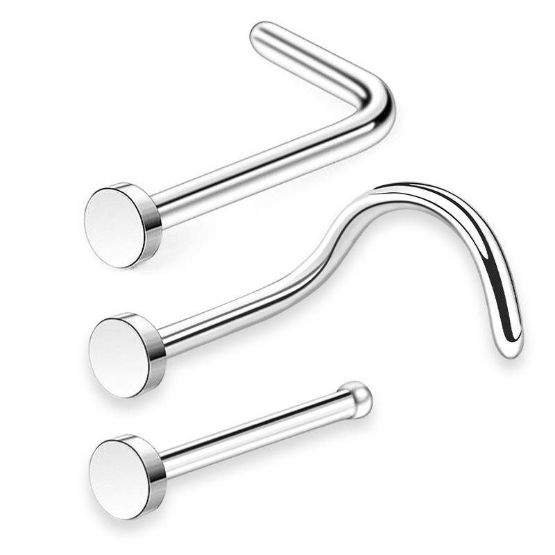 F136 Titanium Alloy Nose Stud with Round Disc, S-bend, L-bend, G23 Titanium Piercing Jewelry.