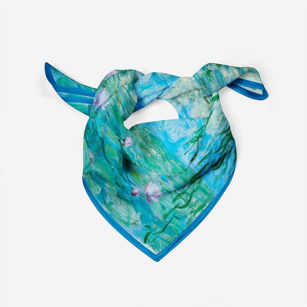 Monet Oil Painting Twill Silk Scarf Fashion Bandana Women Scarf Wraps 53cm Square Scarves Hijab Head Scarf Neckerchief