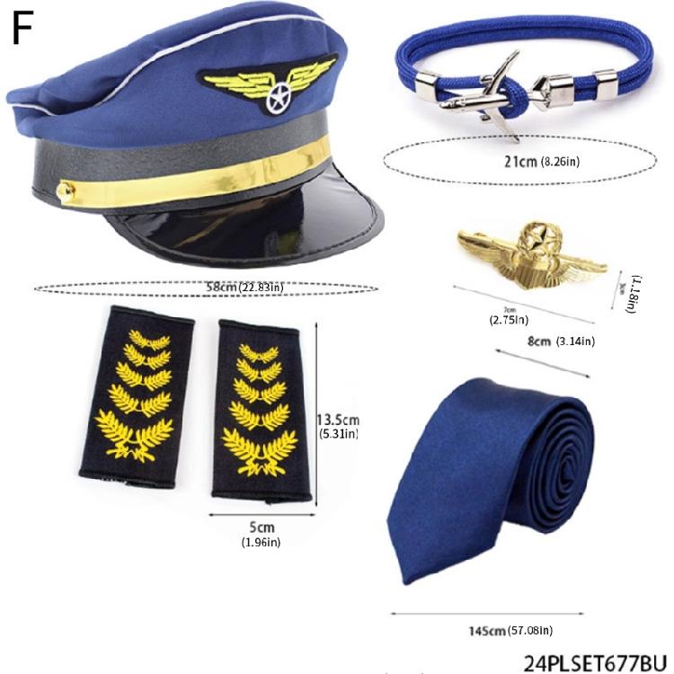 Flight Attendant Costume Captain Outfits Captain Hat Uniform Epaulets Neck Tie Gloves Stewardess Cosplay Accessories