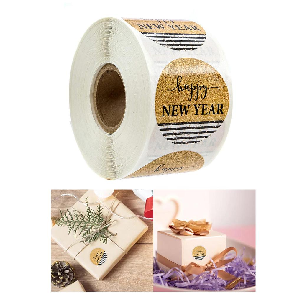 500 Pieces 1.5 inch Happy New Year Stickers Ornaments Envelope Seals Holiday Supplies Party Favors Colorful for Crafts Candy Box