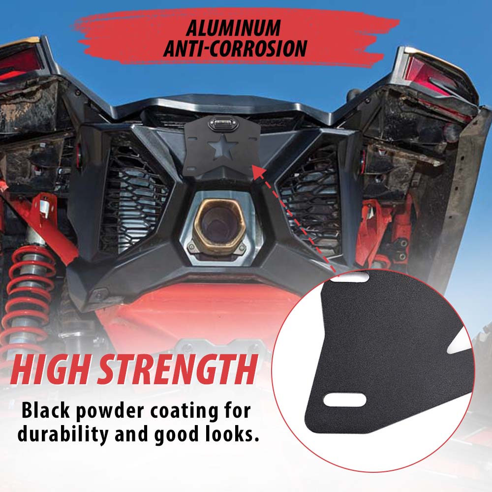 UTV License Plate Holder With Light Universal Aluminum License Plate Kit for Can-Am Maverick X3 Polaris RZR XP 1000 Ranger