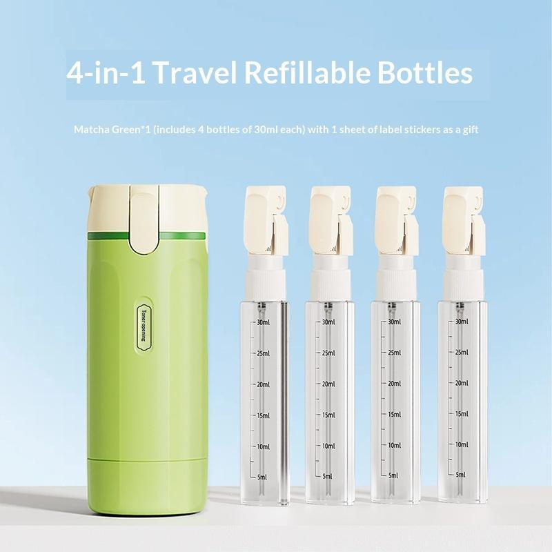 Set di 4 Bottiglie Dispenser da Viaggio Portatili 4 in 1 a Prova di Perdita Contenitori Vuoti Ricaricabili per Shampoo Profumo Palestra Breve Viaggio