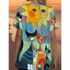 Women's Loose Fit Short Sleeve T-Shirt Printed with Colorful Abstract Cat Design Suitable for Daily Commuting