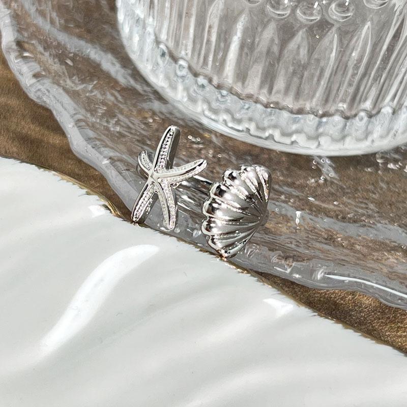 Niche light luxury double butterfly Korean ins temperament ring starfish fish tail pearl ocean wind ring summer accessories