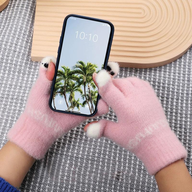 1 Par Anti Pilling Minimalista Inverno Escrita Acrílico Presente Quentes Luvas Estudante Touchscreen Luvas Moda Bonito