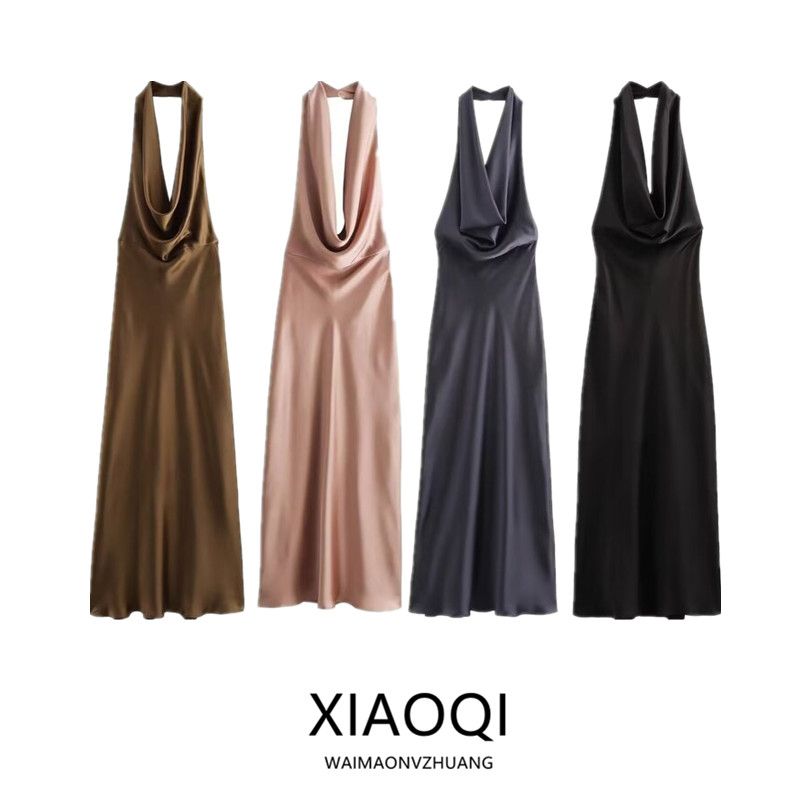 Fashion Style 2024 Autumn New Women's Clothing Stylish Halterneck Texture Mid Length Long Length Dress 8500331