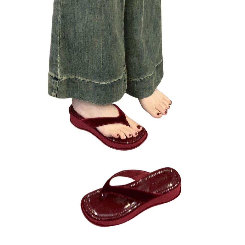 Thick-soled flip-flops shoes women's shoes wear 2025 new summer fashion heightening French small sandals sandals