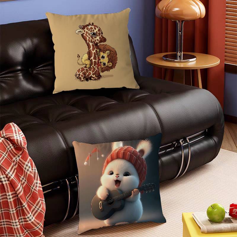 Cartoon Niedliche Tiere Kissenbezug Abnehmbarer Waschbarer Kissenbezug – Ganzjährig Weiches Leinen