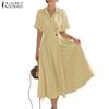 ZANZEA Women Casual Turn Down Collar Loose Summer Short Sleeve Dress