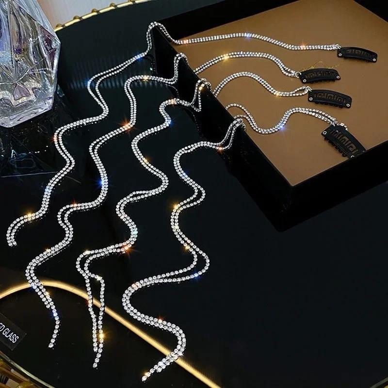 Fashion Women's Tassel Flash Diamond Silver Chain Hairpin Temperament Braided Hair Dreadlocks Plaits Ponytail Jewelry Headwear