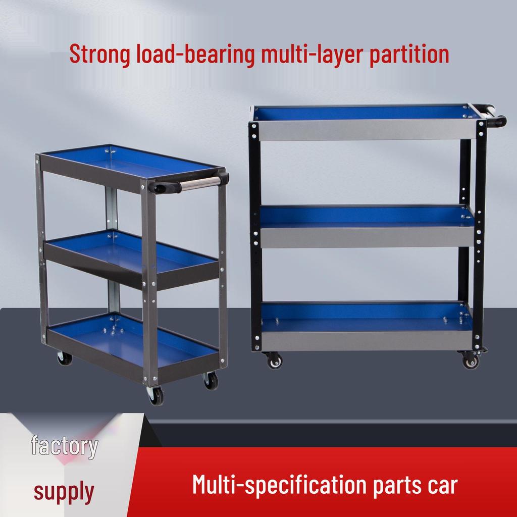 Three-Layer Movable Workshop Trolley for Auto Repair Tools and Parts Storage