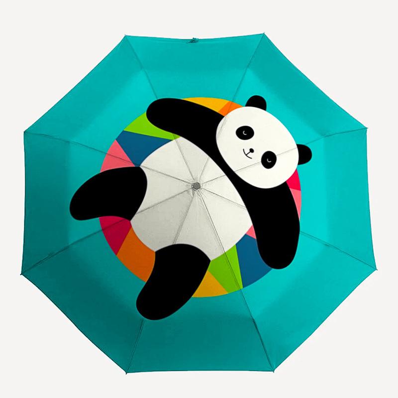 1PC Panda Rainbow Automatic Windproof Umbrella 8 Rib Portable Folding Black Iron Frame for Outdoor, Beach, Travel, Beach Umbrella,S26