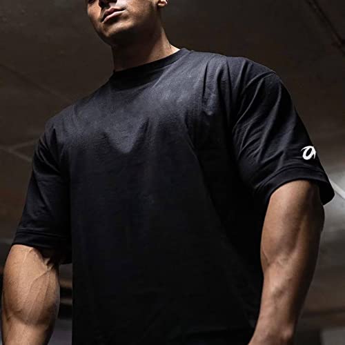 OROLN Men's Gym T-Shirt, Muscle Training Wear, Sportswear, Stylish, Oversized, Short Sleeve, Stretch, Fitness, Sweat-Wicking, Breathable, Solid Color