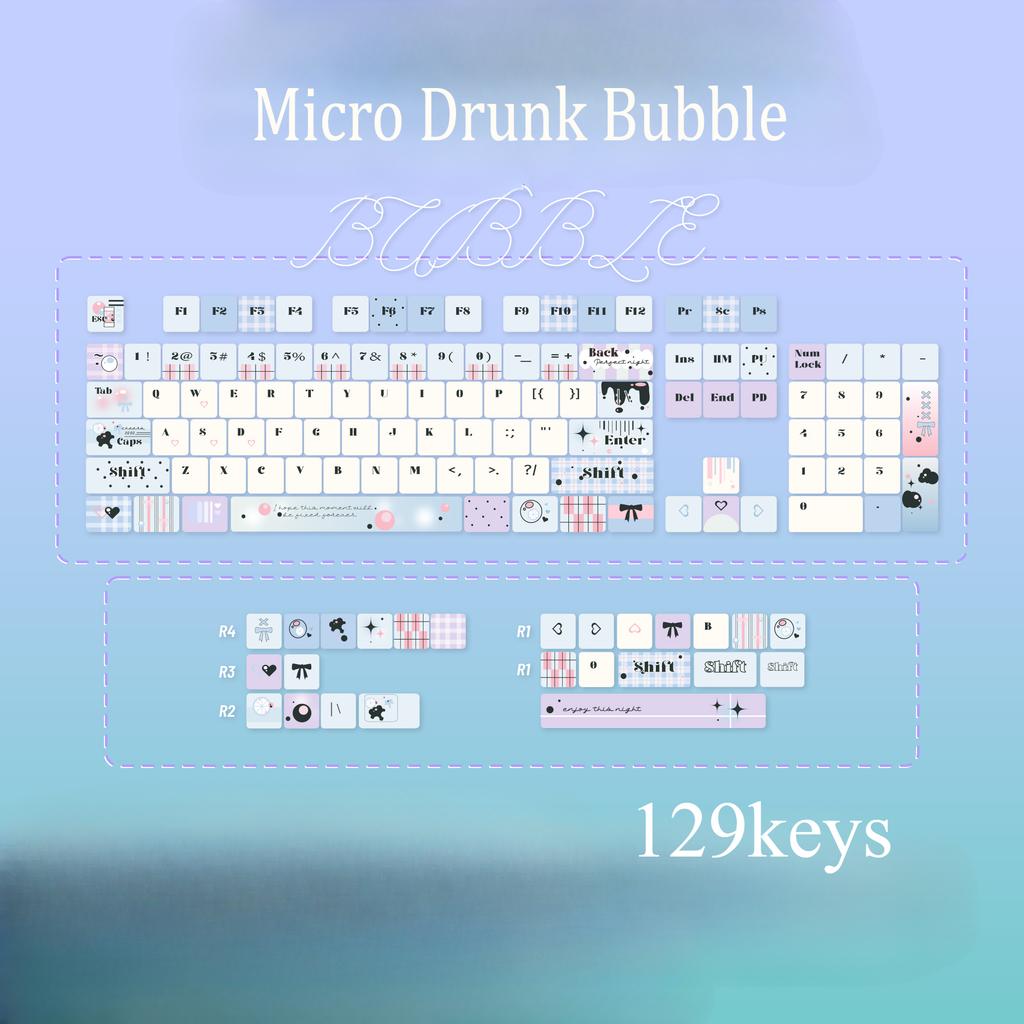 Micro Drunk Bubble Cherry Pbt Keycaps Cherry Theme Cute Pink Girl 129Keys Blue And White Double Spliced Keycaps