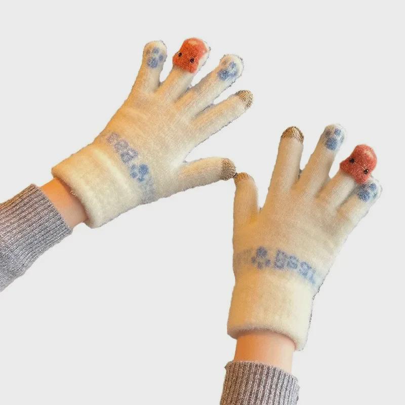 Women's Warm Touchscreen Wool Gloves - Cute, Thick, Knitted for Winter, Cycling & Cold Protection