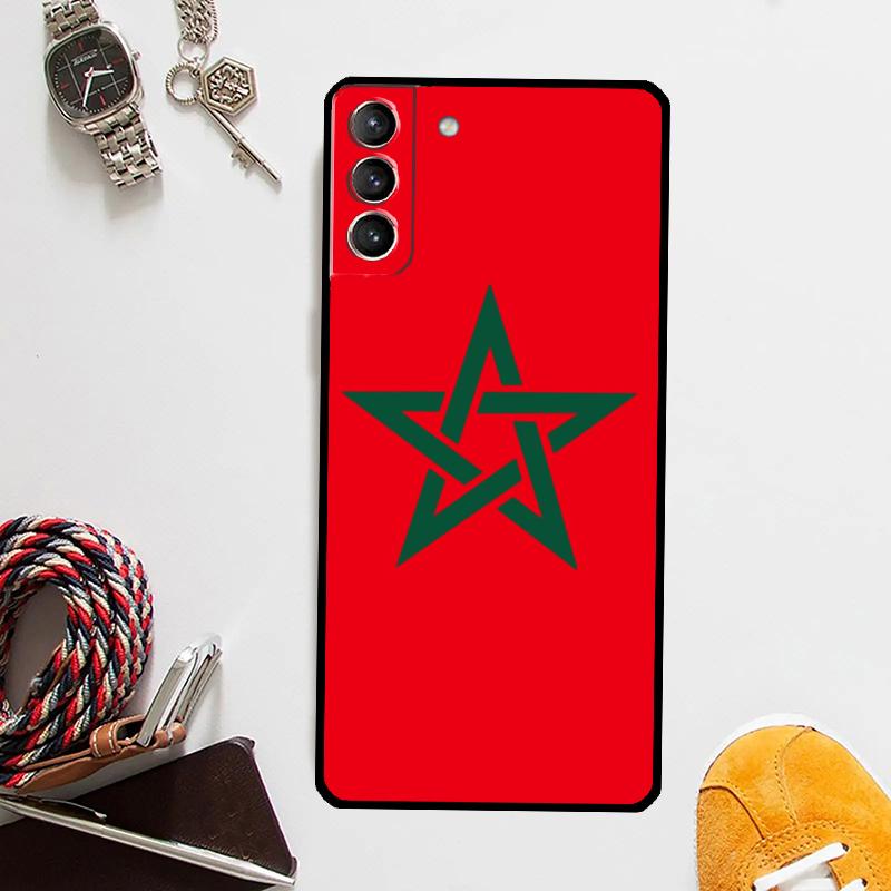 Funda con la bandera de Marruecos y el escudo de armas para Samsung Galaxy S24, S23, S22 Ultra, Note 20, 10, S8, S9, S10 Plus, S20 FE, S21 FE