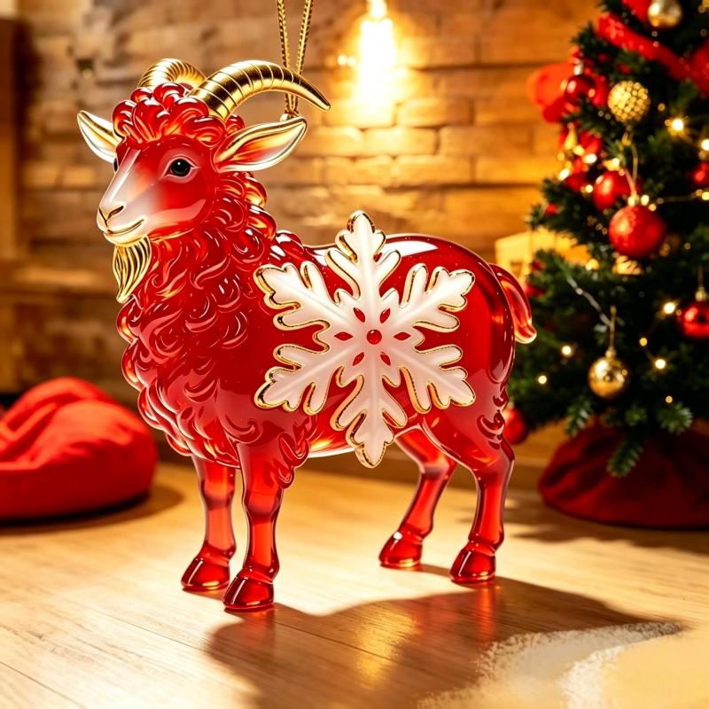 2D Acrylic Chinese Zodiac Goat Hanging Ornament Red Gold Auspicious Design for Porch Hanging New Year Decor