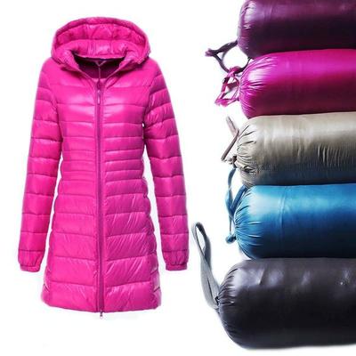 Women's Winter Long Down Jacket Ultra Light White Duck Down Warm Slim Parkas Coat Casual Hooded Coat