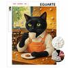 Framed Pearl Painting Kit Black Cat Drinking Coffee 3D Shiny Bead Art Canvas for Bedroom Living Room Decoration Wall Art DIY Crafts 144