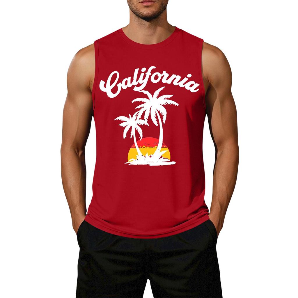 Herren ärmelloses lässiges Tanktop lockere Passform Sommer Strandkleidung Palme Grafikdruck leicht Baumwollmischung Hemd