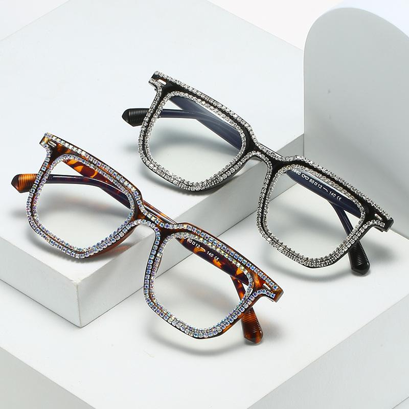 Square Glasses Frame, Personalized Diamond-Encrusted Pc Flat Glasses, Douyin Funny And Exquisite Sunglasses.